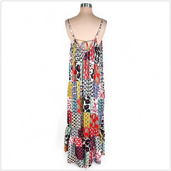 TOV Los Angeles Rideau A-Line Flowy Maxi Patchwork Multi Print Dress NWT NEW 38 - Picture 7 of 8